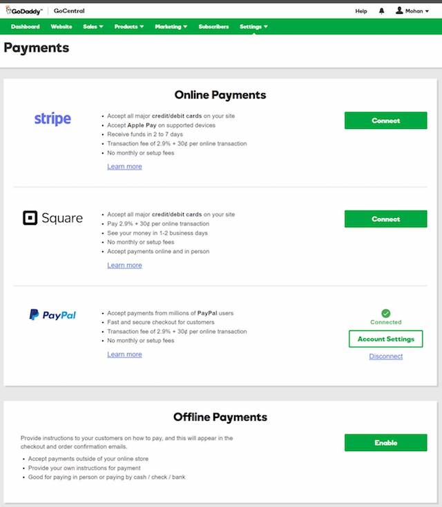 Ecommerce Website Builder GoCentral Payments
