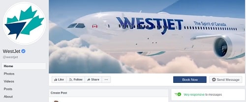 WestJet Facebook Messenger Page