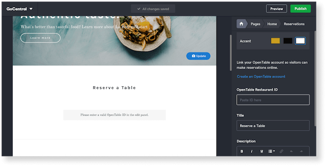 GoCentral OpenTable How to add an OpenTable restaurant ID in GoCentral