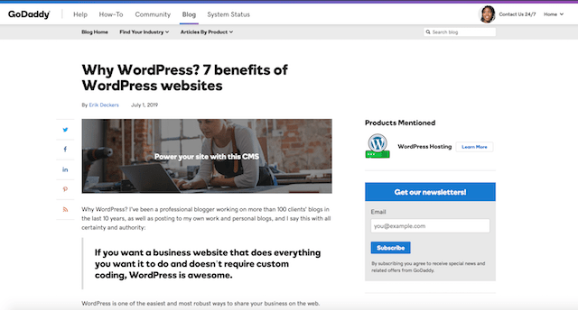 GoDaddy Blog Page Header Example