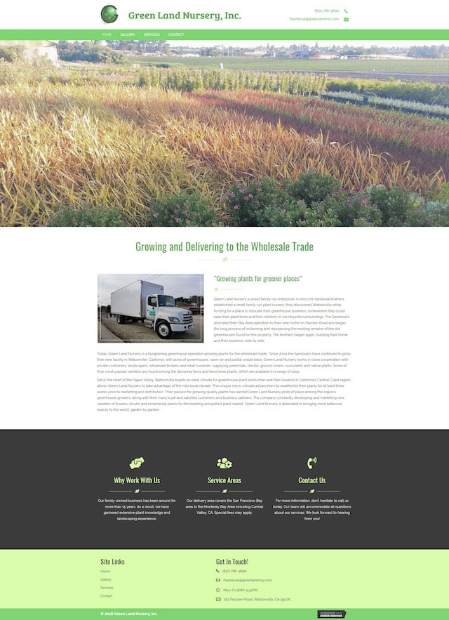 GoDaddy Website Design Example Green Land Nursery