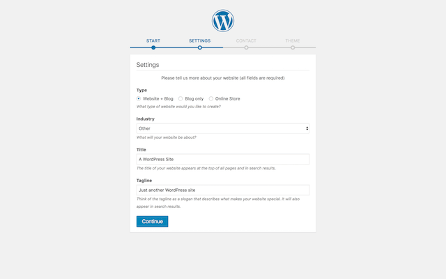 WordPress Installer Settings Example