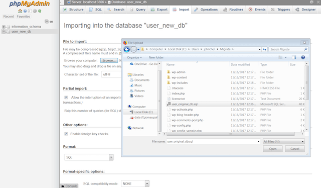 Updating Database Settings in phpMyAdmin