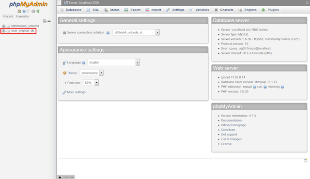 phpMyAdmin Settings