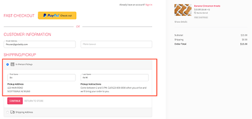 Online Ordering Shipping Section