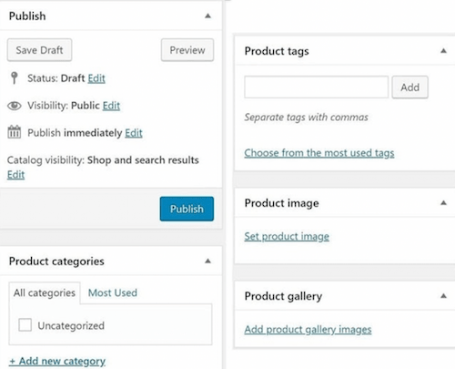 Product Tags Categories Images Publish WooCommerce