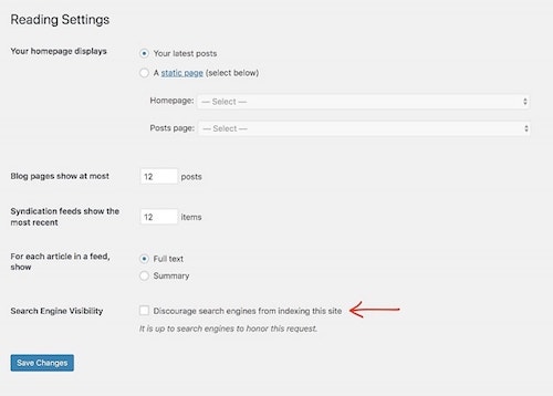 SEO Best Practices Reading Settings