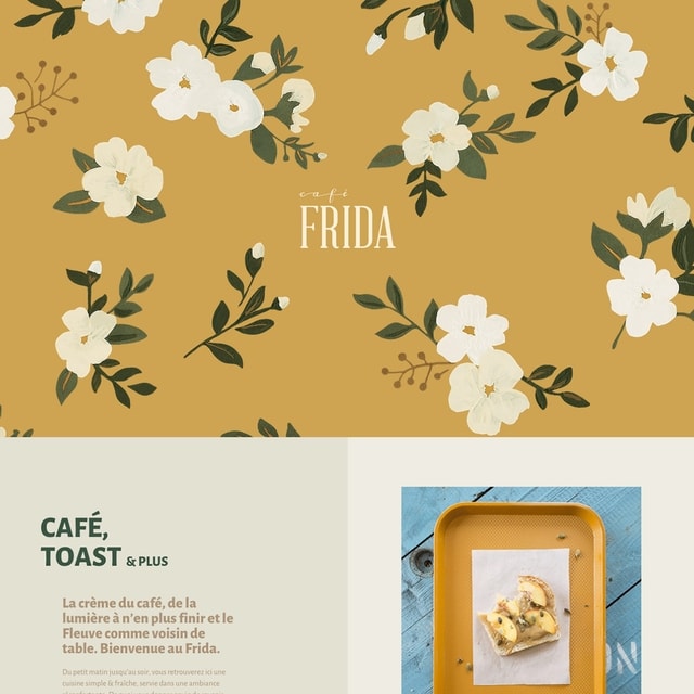 Cafe Frida's floral design shows the 2015 design trend towards bold page headings.