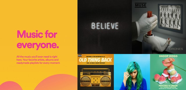 Brightly colored tiles on Spotify's website in 2015.