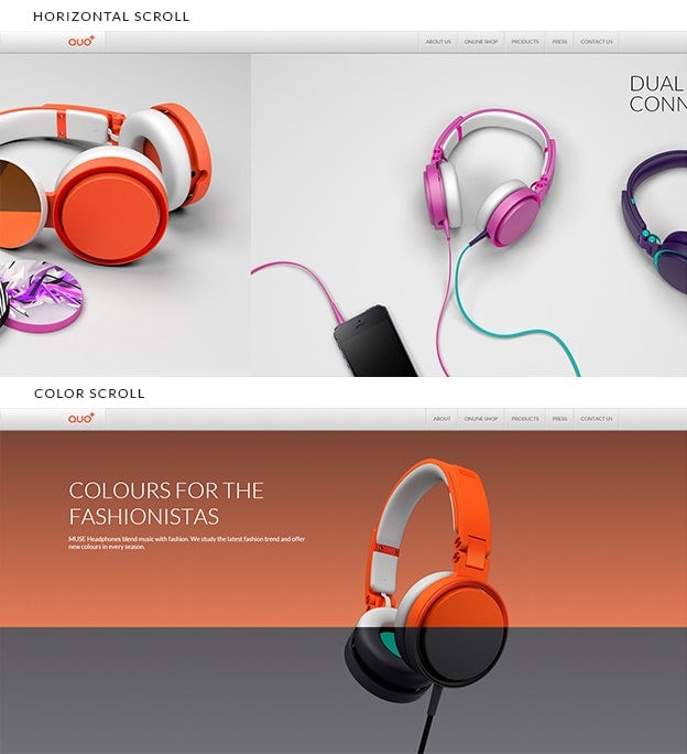 QUO+ played with vertical and horizontal scrolling on their 2016 site.