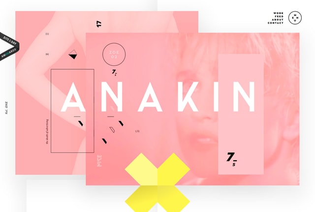 Branding agency Anakin creates depth on their site using unique shapes and layers.