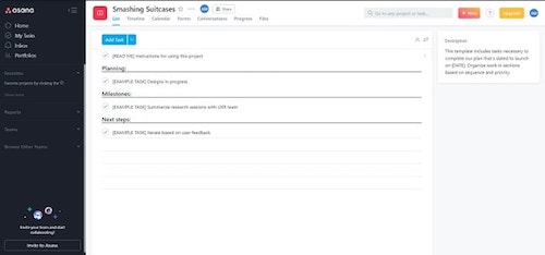 Website Project Management Asana Task List