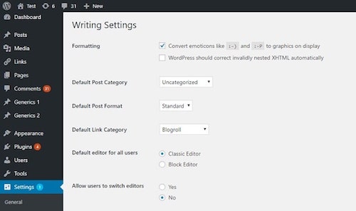 WordPress Page Builders Classic Editor Settings