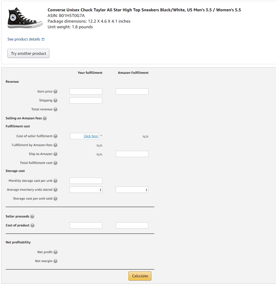 Amazon FBA Revenue Calculator