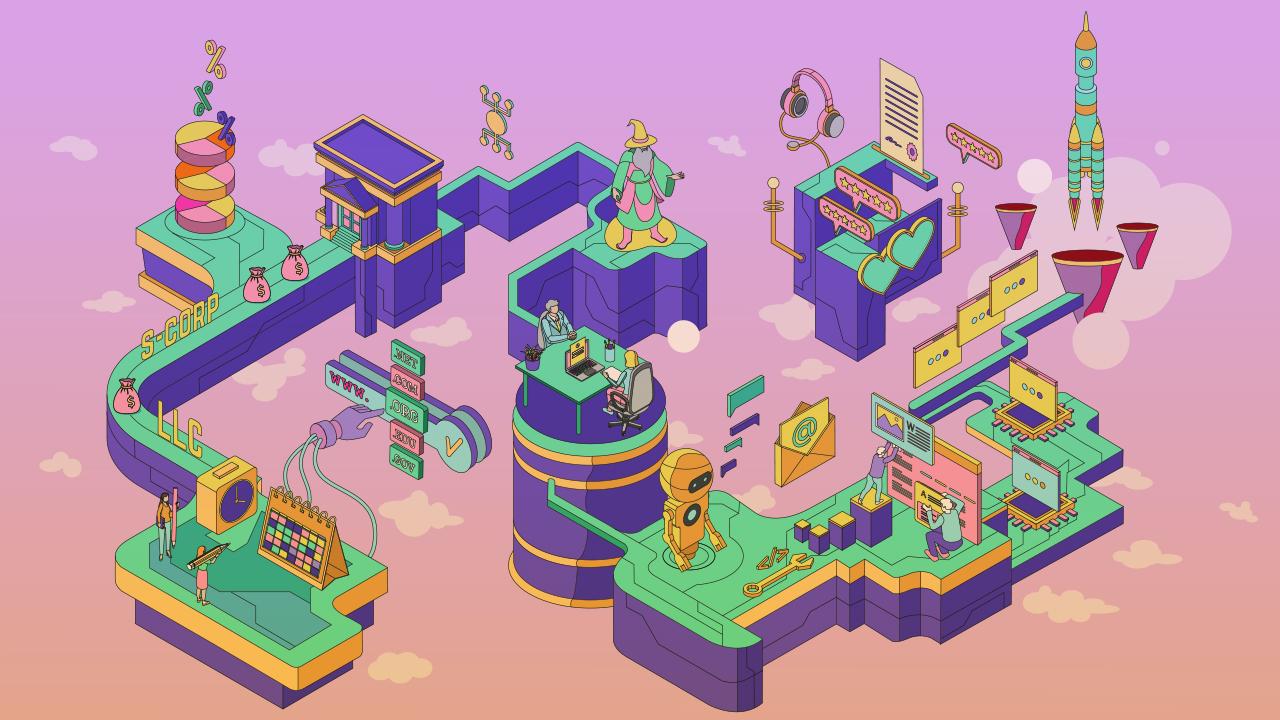 Illustration of a conveyor belt with humans and robots working together