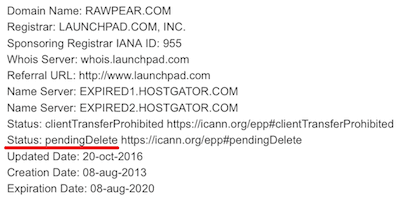 WHOIS Example For Expired Domain