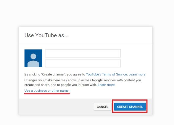 create youtube channel step two