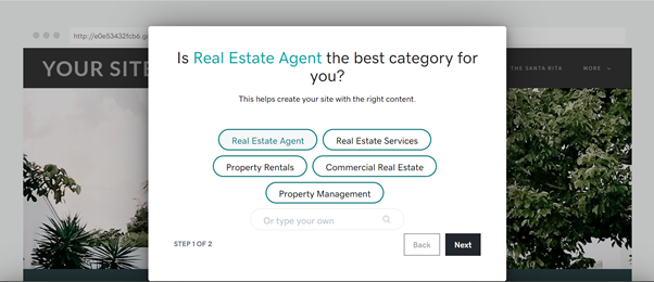 A screenshot of the GoDaddy real estate website template 1