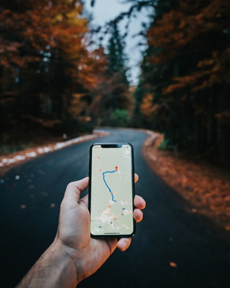 A phone showing directions on a map