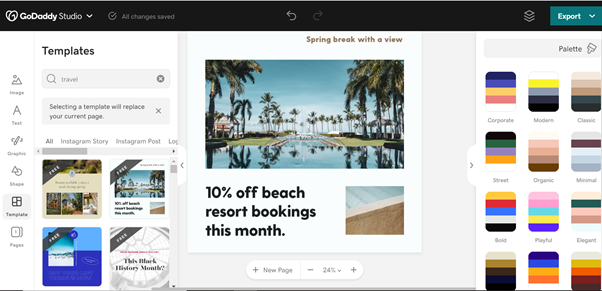 Using a GoDaddy studio template to promote a vacation