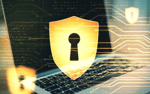 An antivirus protecting a laptop from cybersecurity attacks