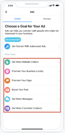 اختيار هدف لعملك باستخدام التسويق عبر الفيسبوك