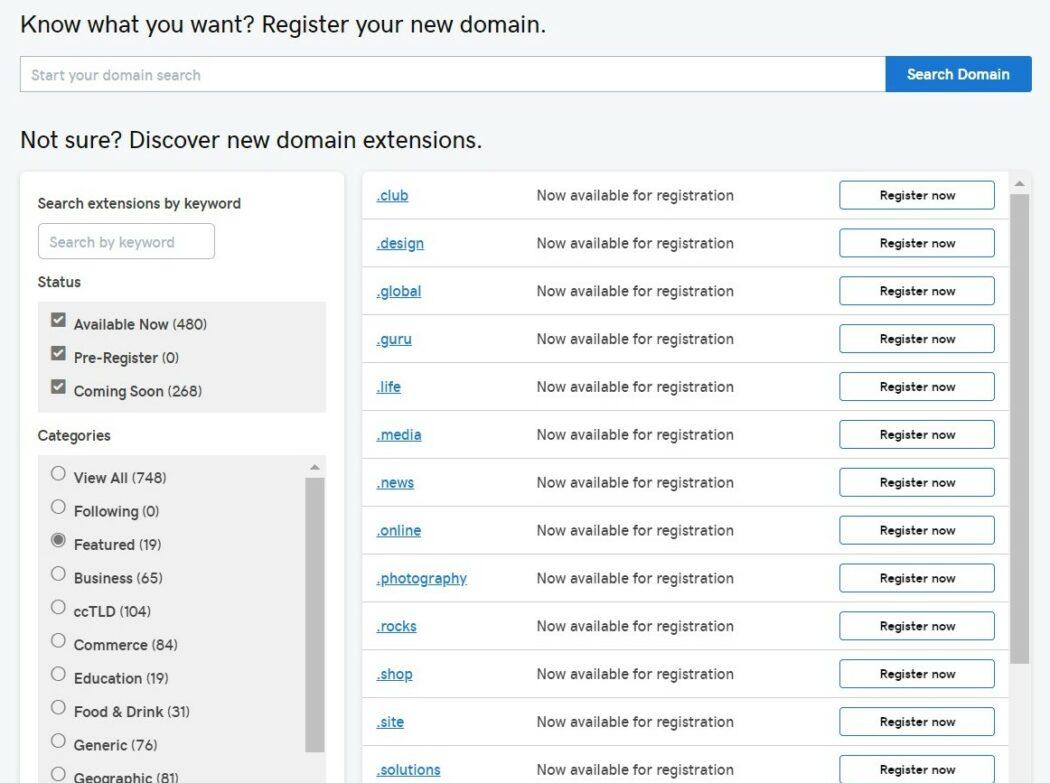 GoDaddy domain extension