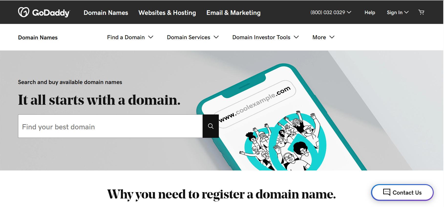 GoDaddy domain name landing page