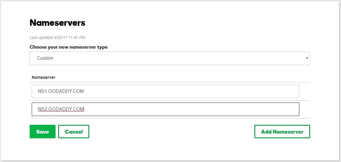 إدارة حسابات DNS أدخل خادم الأسماء