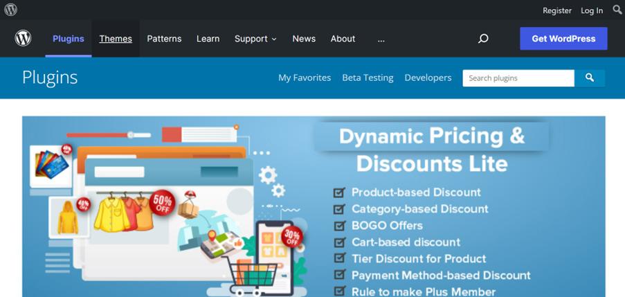 Screenshot of the homepage of the WooCommerce dynamic pricing & discounts tool