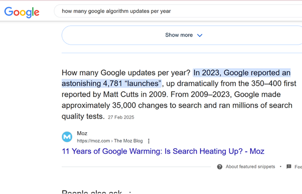 عدد تحديثات جوجل سنويًا