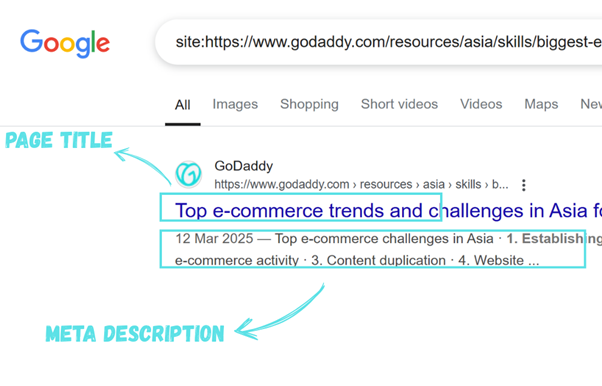 عنوان الصفحة والوصف التعريفي على SERP