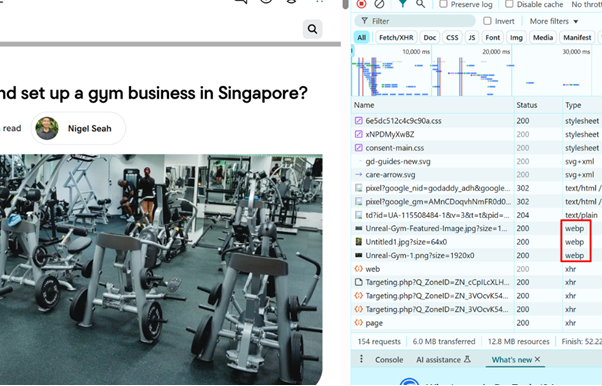 صور WEBP على موقع GoDaddy