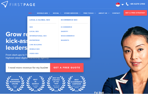 الصفحة الرئيسية لوكالة First Page Digital Singapore