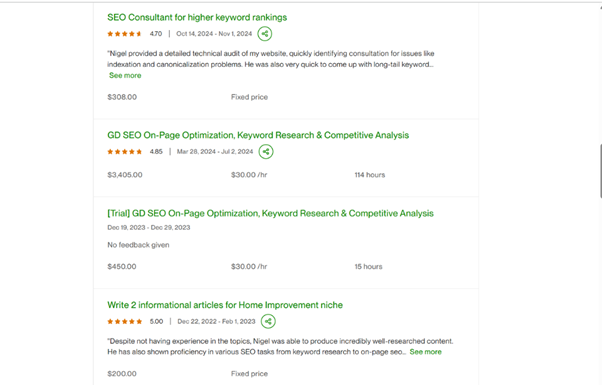 تقييم على حساب مستقل على منصة Upwork