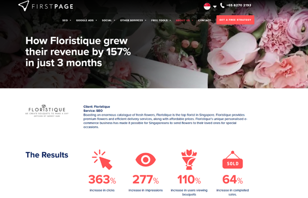 دراسة حالة على موقع First Page Digital Singapore