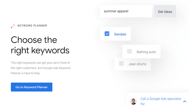 Google Keyword Planner Homepage