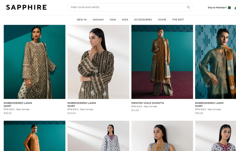 COLLECTIONS PAGE OF ESTABLISHED PAKISTANI FASHION BRAND, SAPPHIRE.