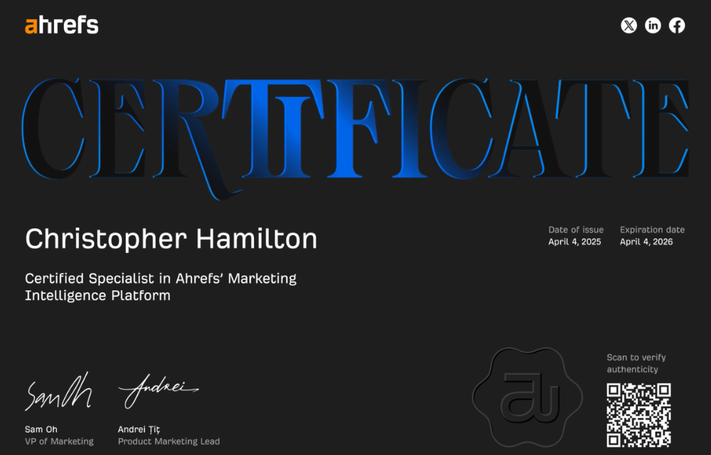 AHREFS CERTIFICATE SAMPLE