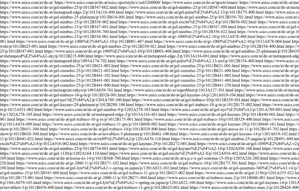 SITEMAP OF THE GERMAN SECTION OF ASICS.COM