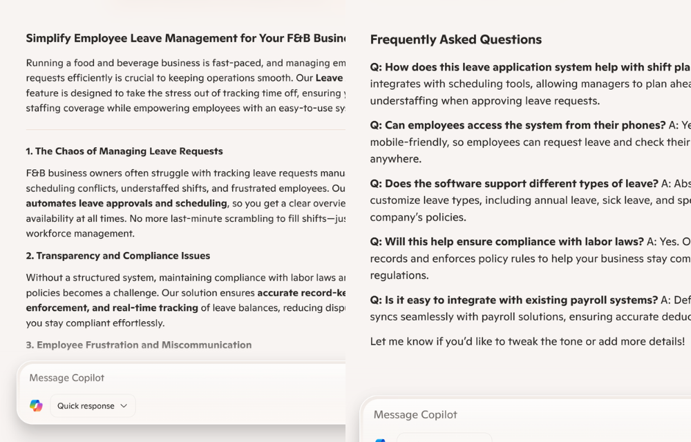COPILOT’S RESPONSE TO MY PROMPT FOR LANDING PAGE COPY FOR A FEATURE PAGE OF A HYPOTHETICAL SAAS PRODUCT