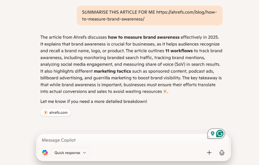 COPILOT SUMMARISING AN ARTICLE