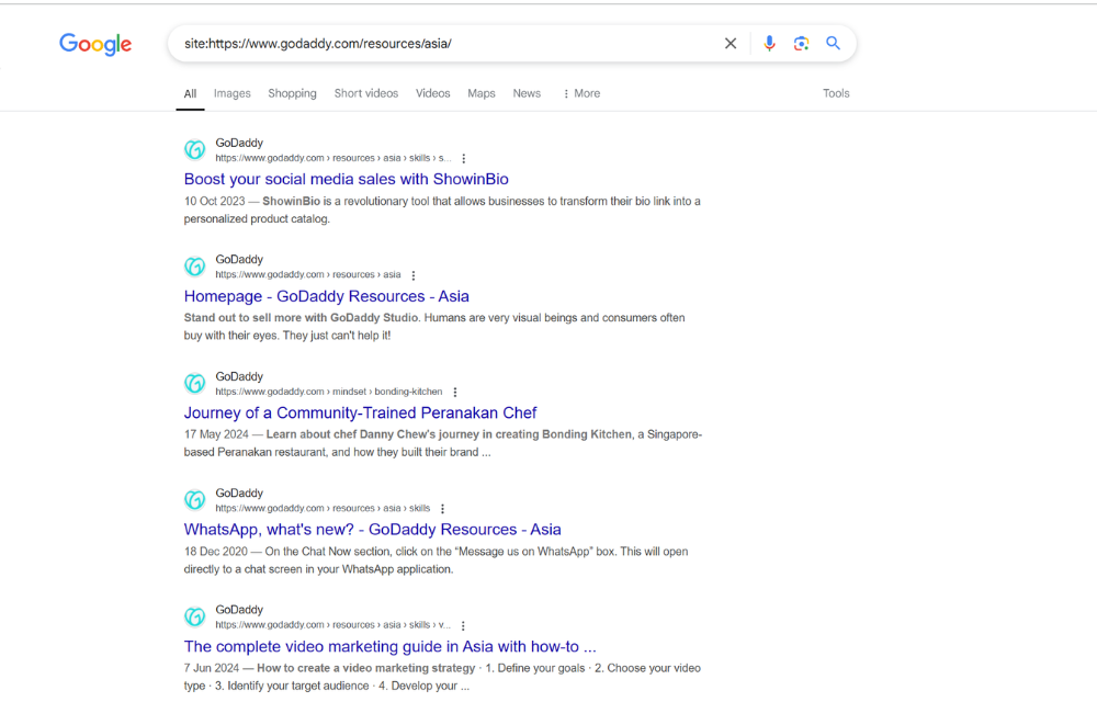 INDEXED PAGES OF GODADDY’S ASIA BLOG