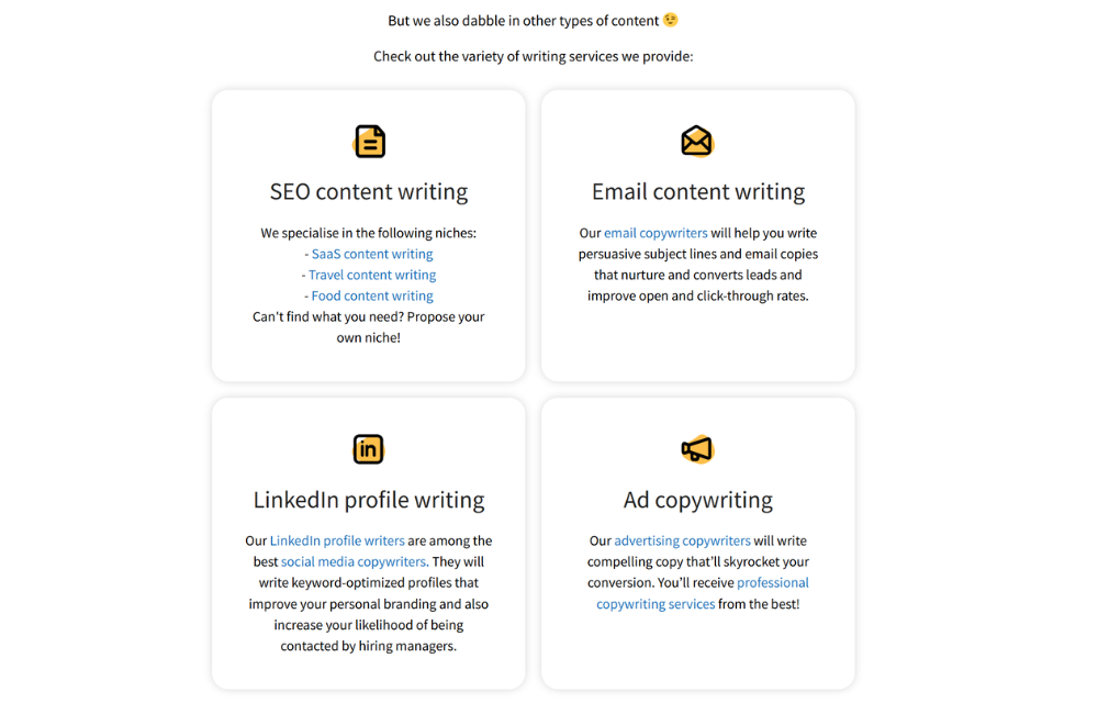 ALT TEXT: EXAMPLE OF INTERNAL LINKS FOUND ON THE HOMEPAGE OF WRITINGWILDLY.COM