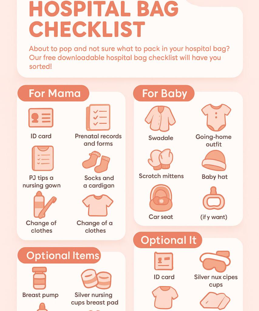 INFOGRAPHIC ON THE BEST HOSPITAL BAG CHECKLIST FOR DELIVERING MOMS GENERATED BY CHATGPT