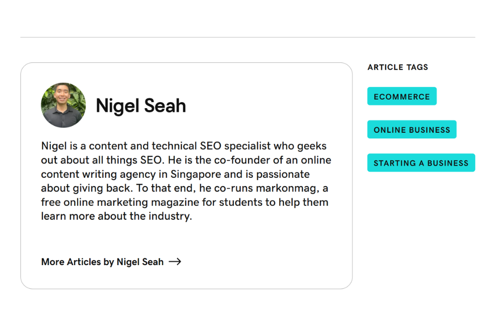 AUTHOR BIO OF NIGEL SEAH ON A GODADDY ARTICLE