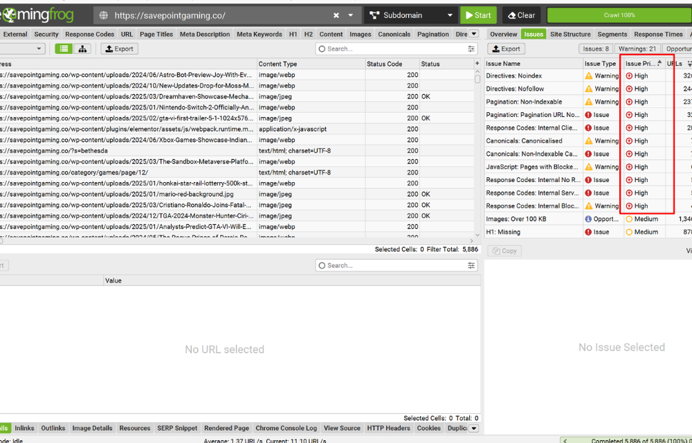 USER INTERFACE OF SCREAMING FROG