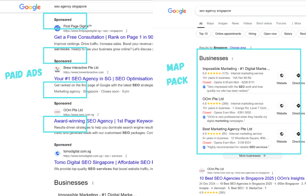 SERP FEATURES - PAID ADS AND MAP PACK