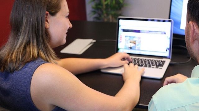 Digital Marketing Woman Working at Laptop