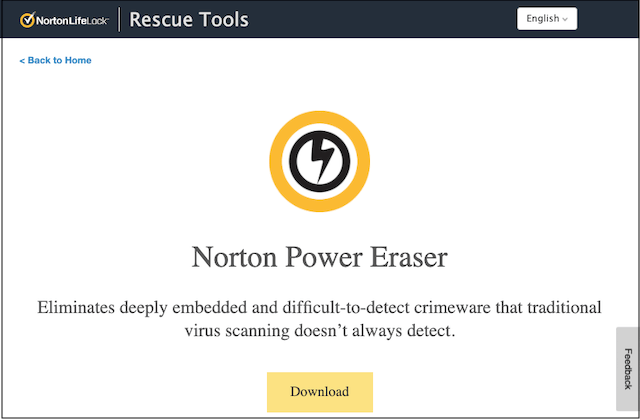 Norton Power Eraser Landing Page